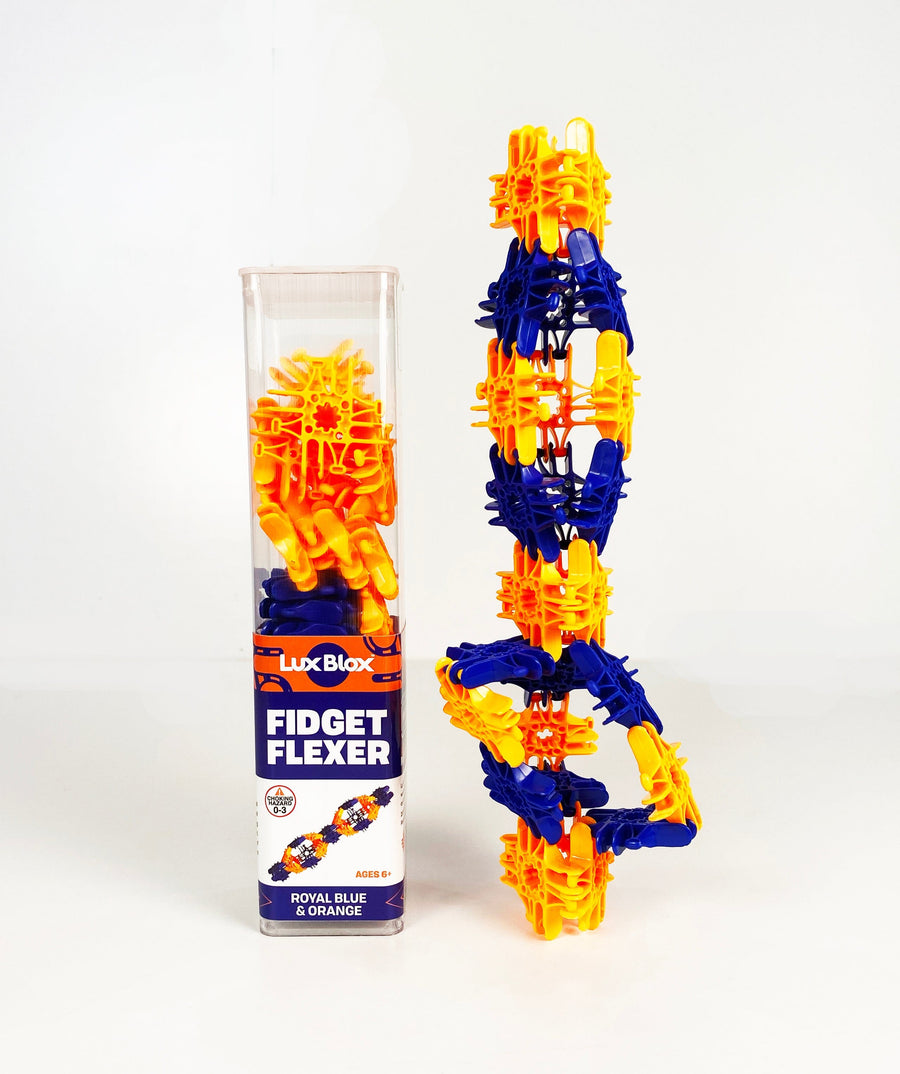 LUX BLOX Neon Orange and Royal Blue Fidget Flexers! 728028468083 LUX-FFNORB