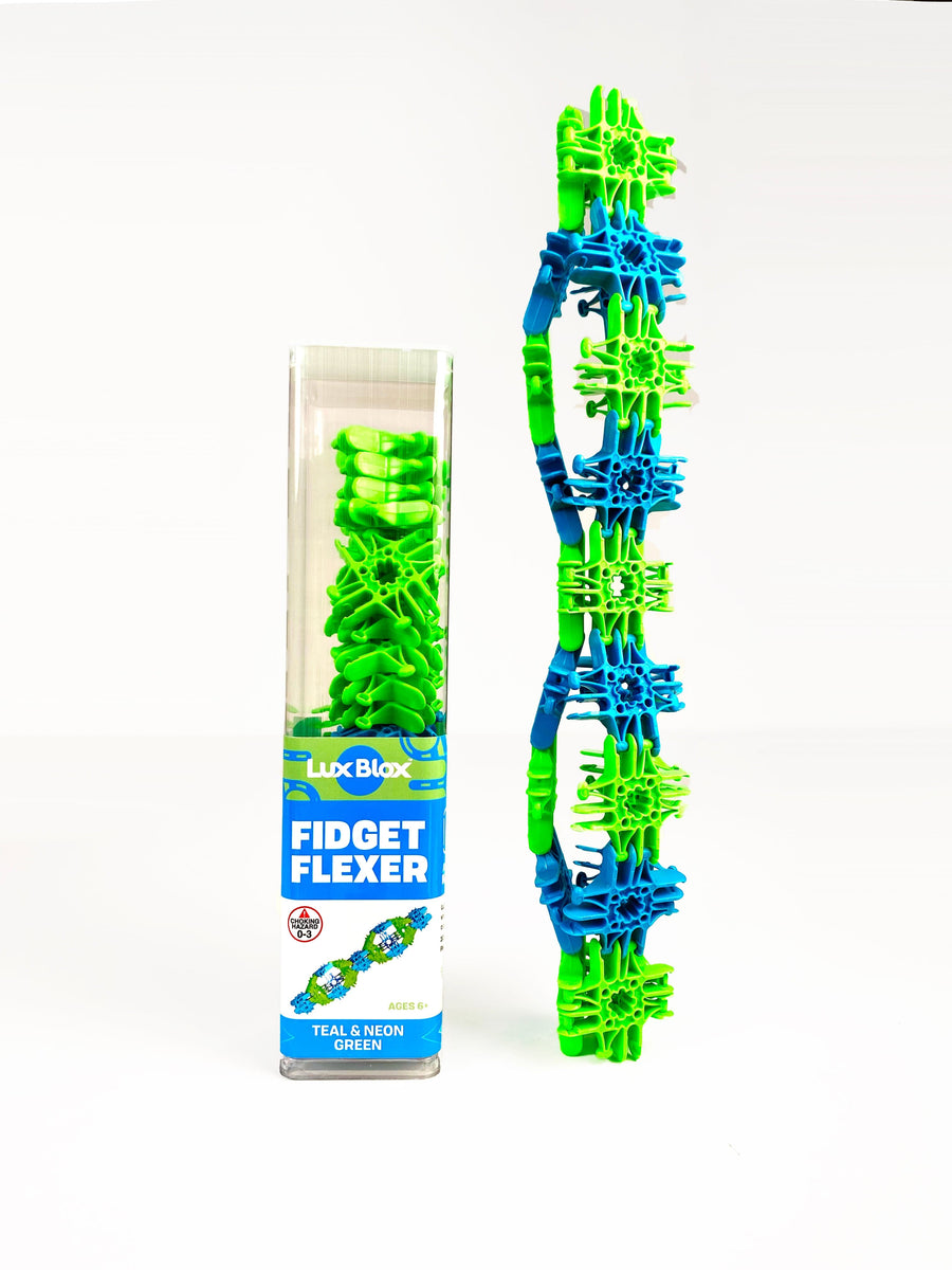 LUX BLOX Teal Blue and Neon Green Fidget Flexers! 728028468021 LUX-FFTBNG